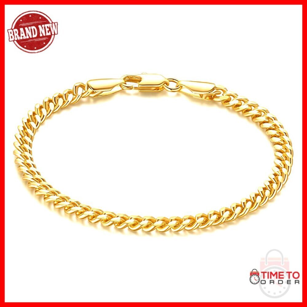 14K Gold Plated Cuban Link Bracelet for Men, Non-Tarnish, 5 Sizes